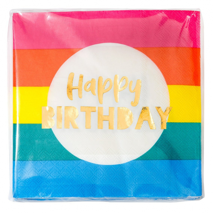 Servetter Rainbow Happy Birthday Regnbågsmönstrade