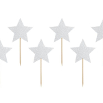 Cake picks - Stjärnor - Silverglitter 6-Pack