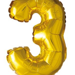 Sifferballong "3" - Guld 41cm