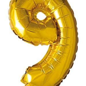 Sifferballong "9" - Guld 41cm