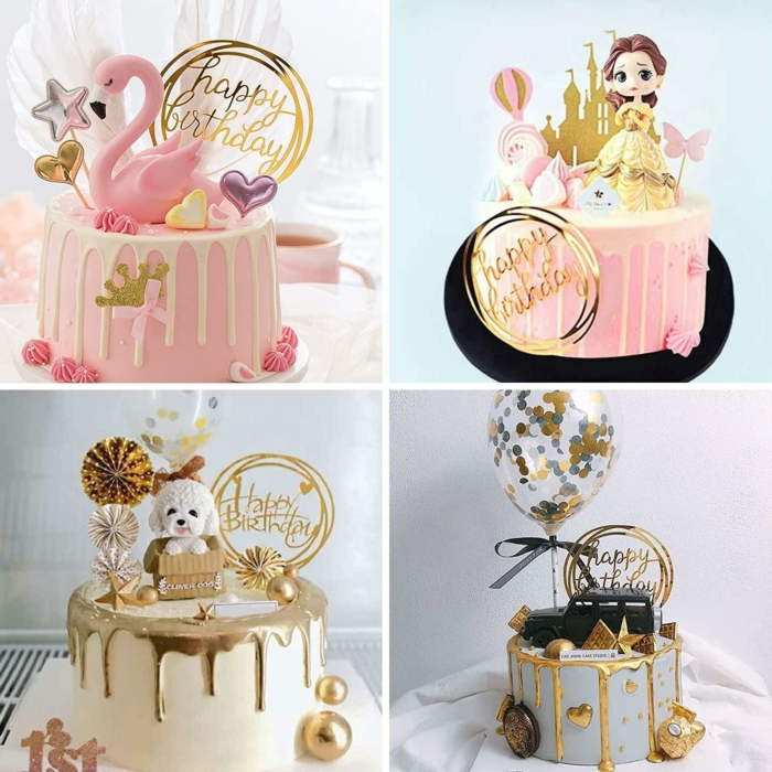 Happy Birthday - Cake Topper, Tårtdekoration Guld