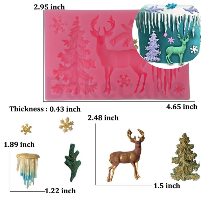 Vintertema Silikonform med Ren, Snöflingor, Julgran och mer