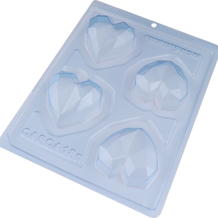 BWB 9836 - Special 3-Part Mold - Pralinform Diamant Hjärtan 4st, Chokladform