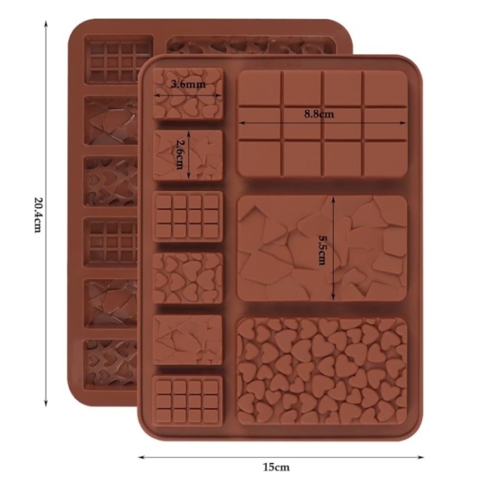Silikon Chokladform - Hjärta, Sprucken Sten och Rutmönster