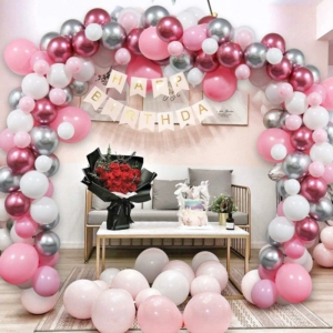 Ballongbåge - Rosa /Silver Metallic 122st