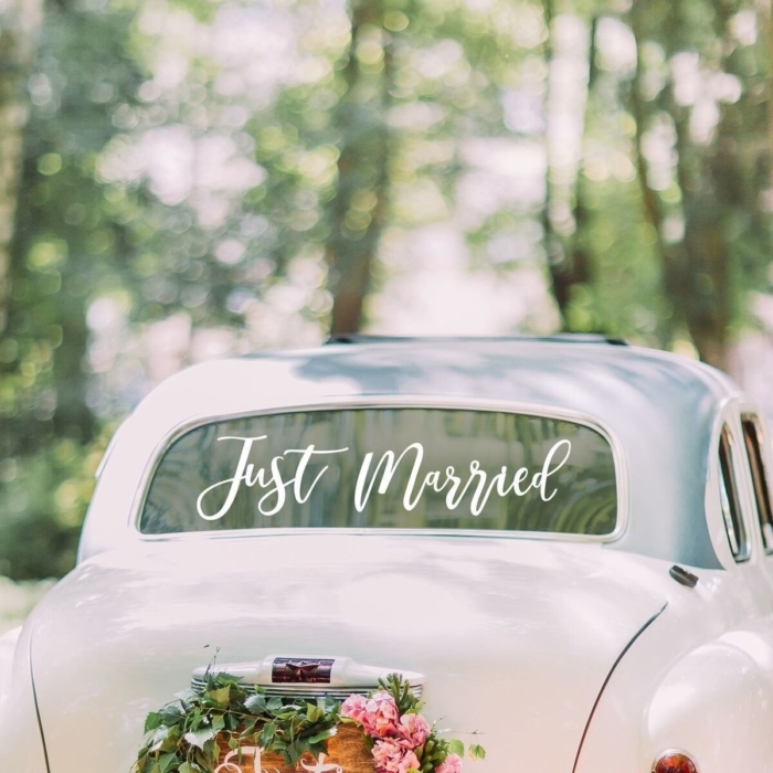 Bilstickers - Just Married Vit