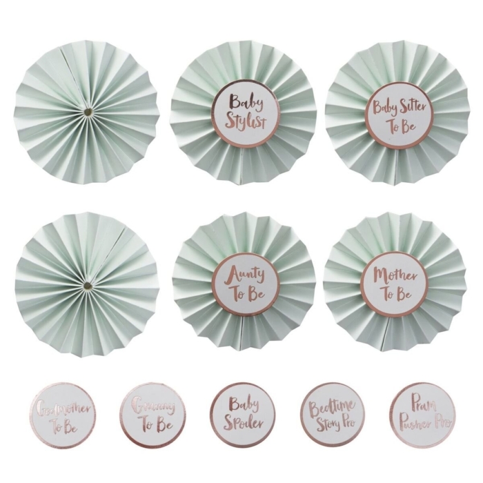 Badges till Babyshower Mint & Roséguld - Hello World